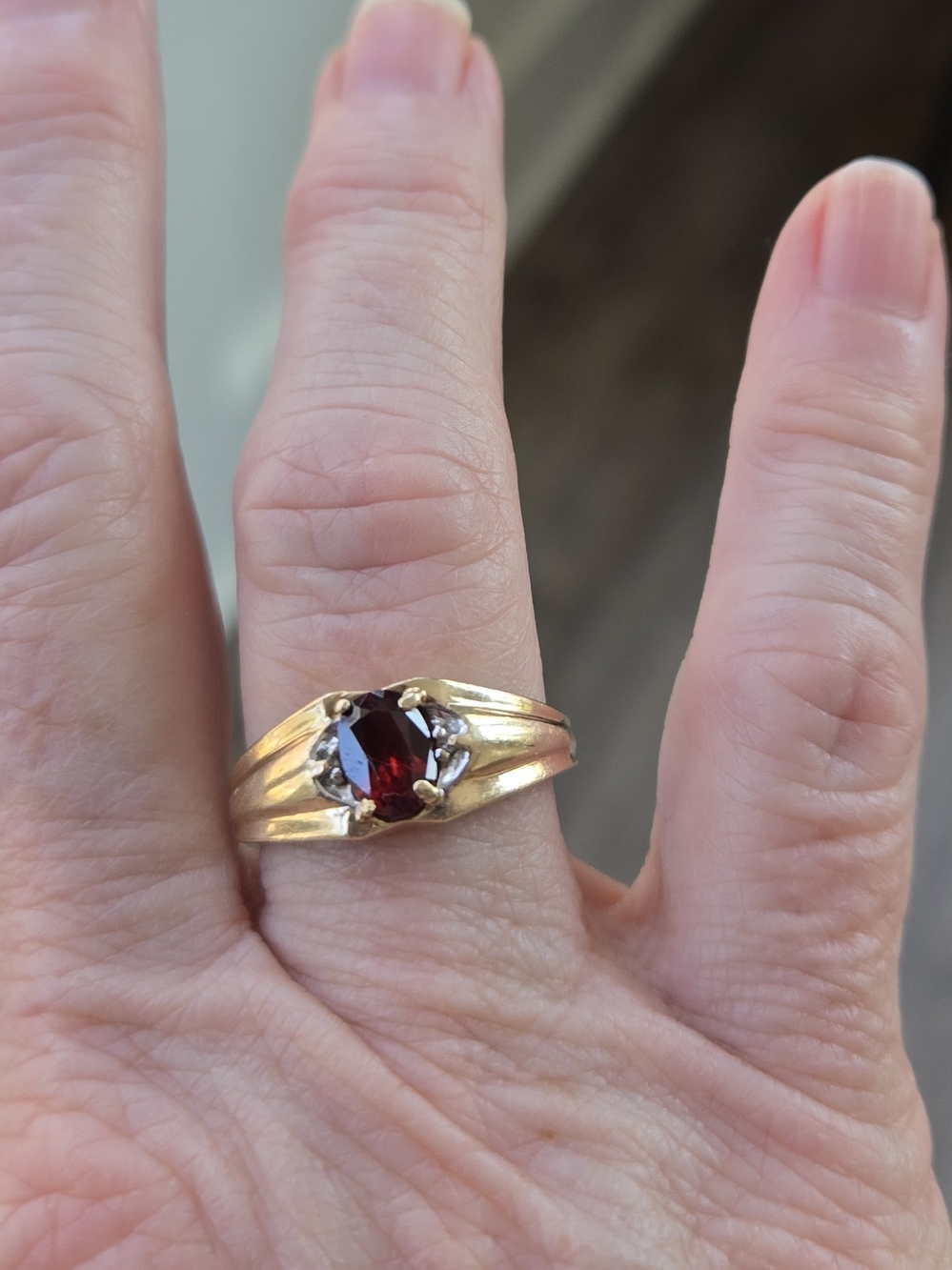 10k Yellow Gold Natural Ruby Solitaire Ring With Diamond Accent Stones